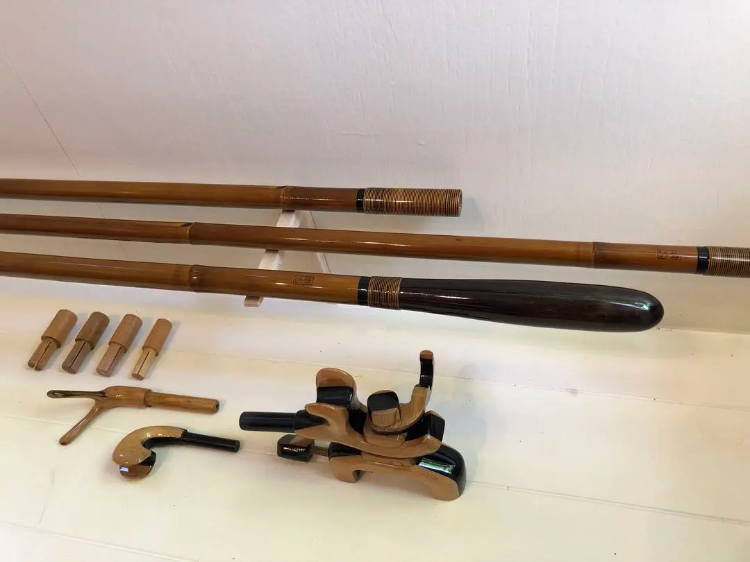 ◇美品◇有働の万力、夢坊作の竿掛け・玉の柄セット ◇美品◇有働の万力、夢坊作の竿掛け・玉の柄セット