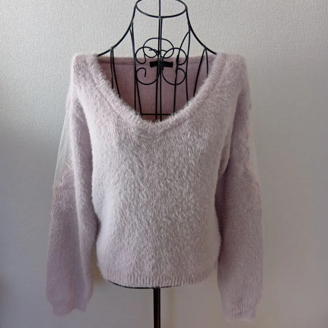 Thumbnail of rienda Pale Pink V-neck Long Sleeve Sweater