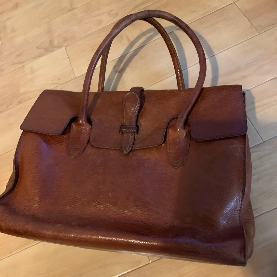 Thumbnail of genten brown leather flap tote bag with cloth bag