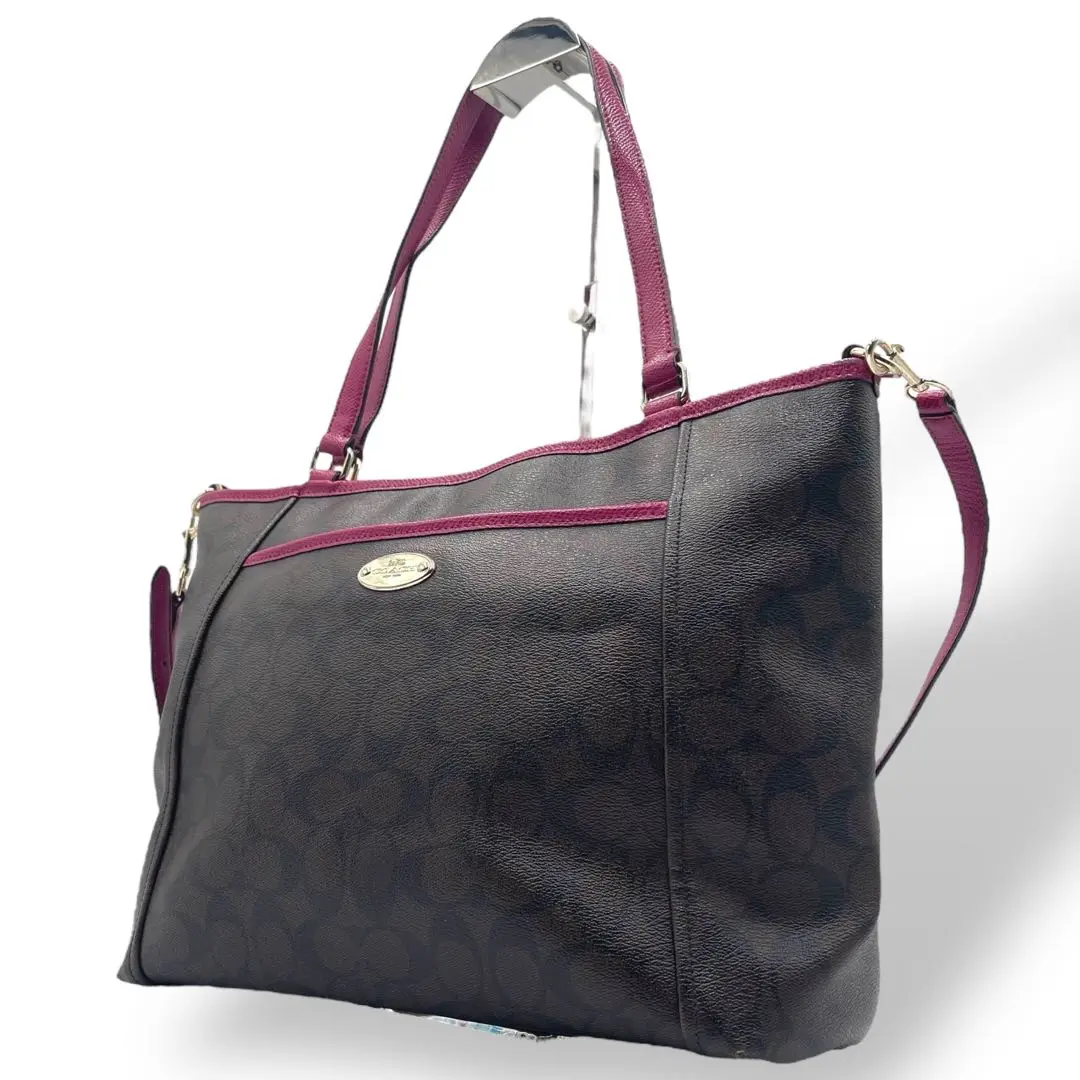 【極美品】コーチ トートバッグ シグネチャー 2WAY 茶 F33998 COACH コーチ F33998 シグネチャー トートバッグ PVC/レザー