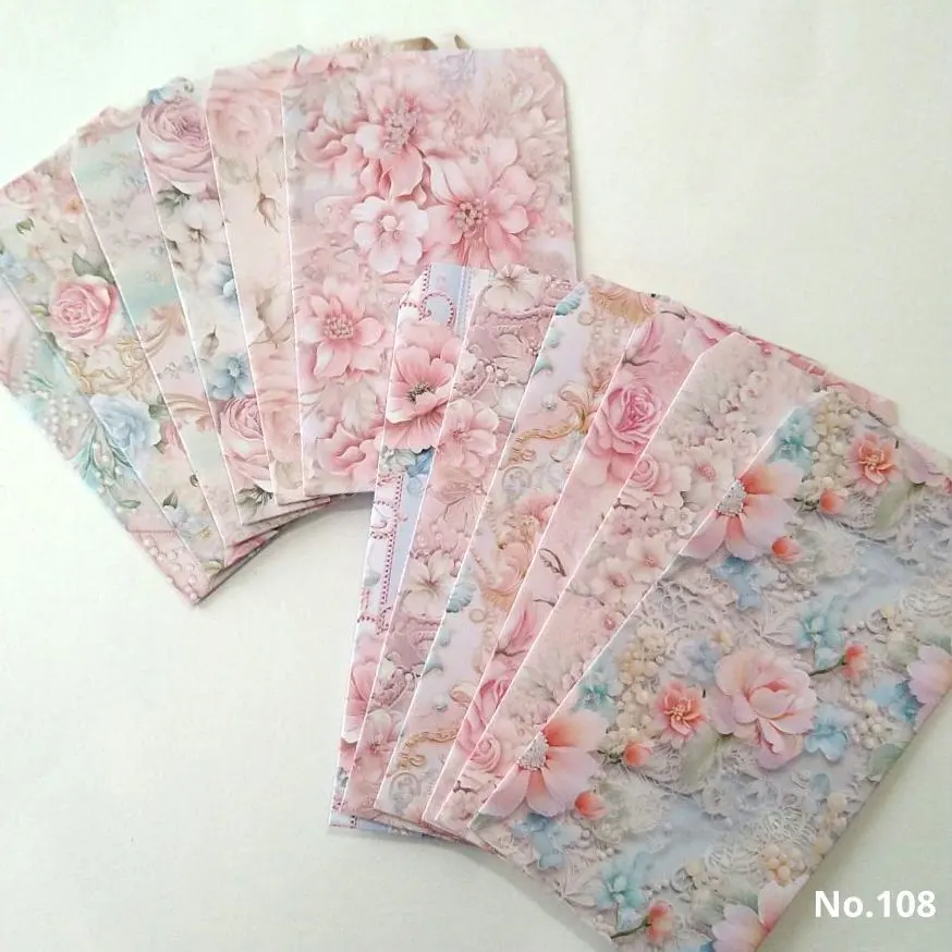 Thumbnail of 108 Flat Pouches / Small Envelopes for Gifts / Elegant Flower / Pink / Floral Pattern