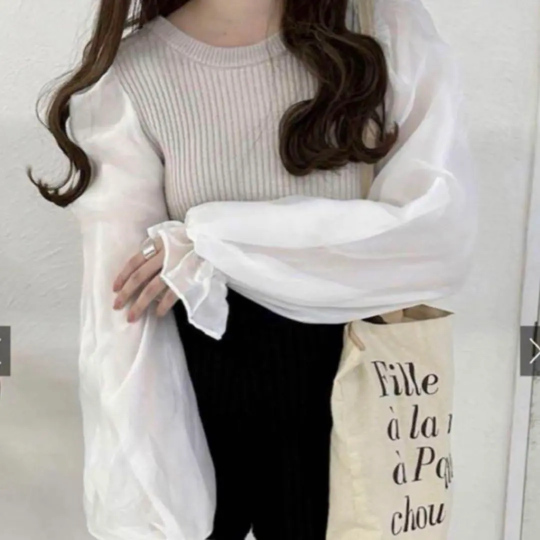 Thumbnail of GRL pm011 Back Ribbon Volume Sleeve Knit Top
