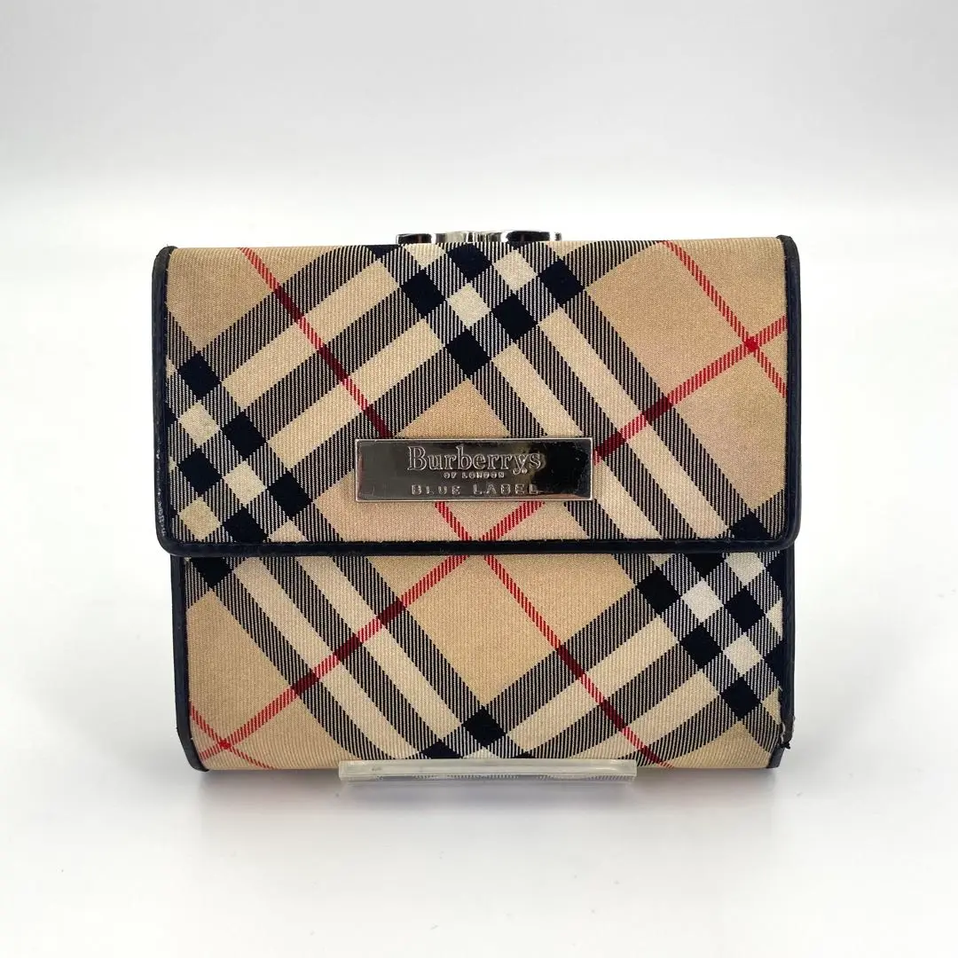 美品 Burberry バーバリーブルーレーベル がま口財布　三つ折り財布 BURBERRY BLUE LABEL がま口 三つ折り 財布