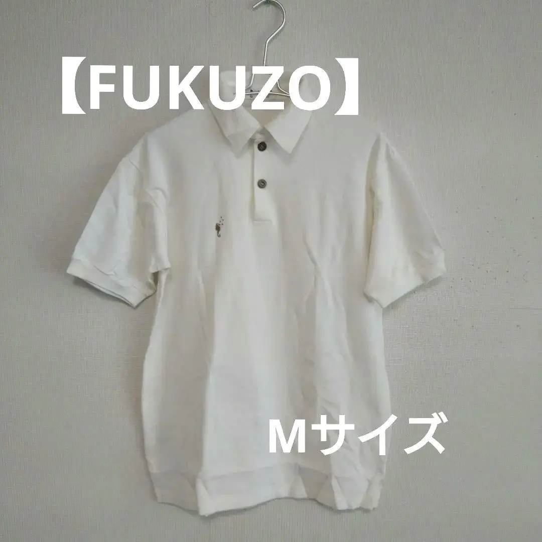 Fukuzō ホワイト 半袖ポロシャツ L シャツ 台襟ポロシャツ フクゾー fukuzo メンズ 元町 fukuzo