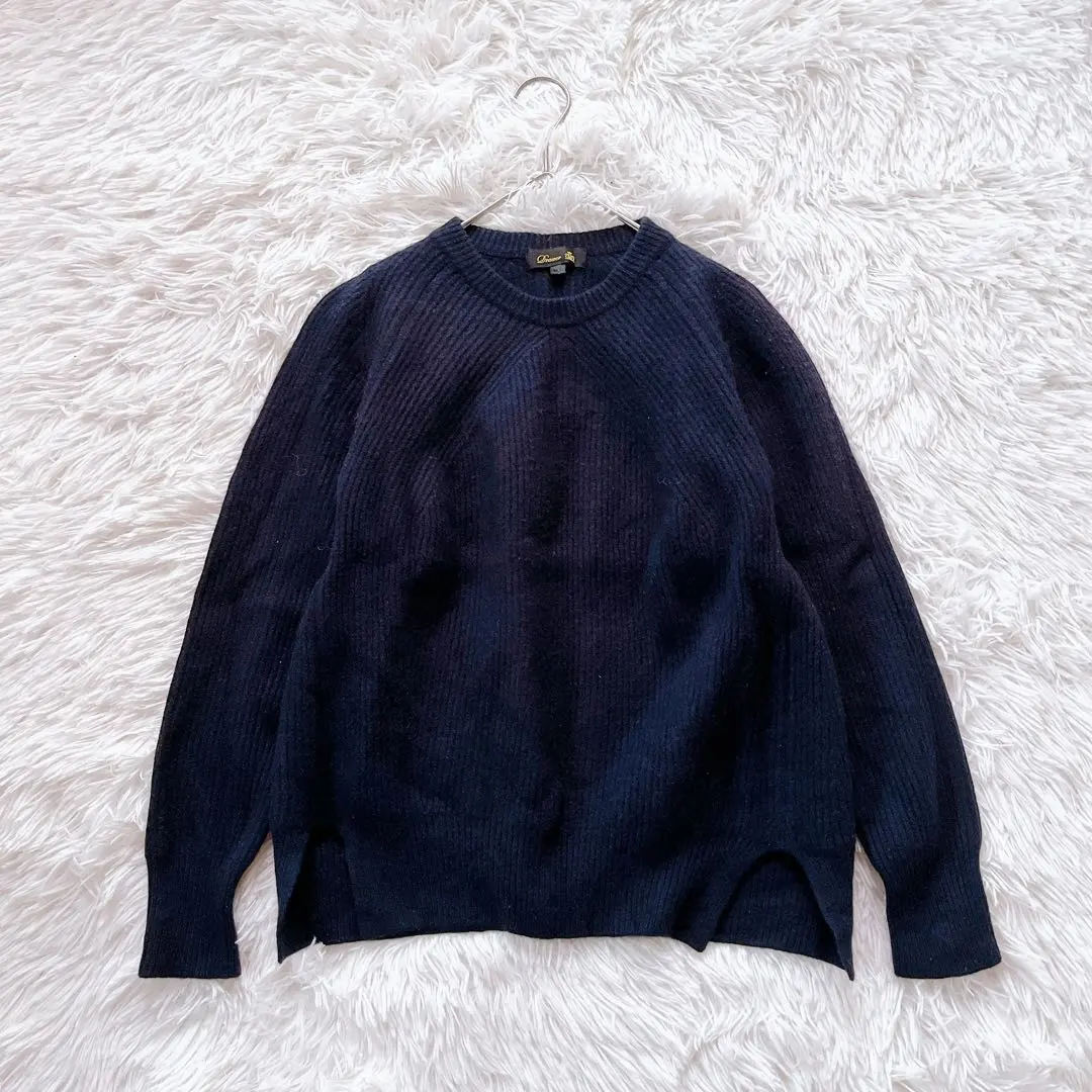 美品✨Drawer 9G 粗針織長袖圓領毛衣 羊毛喀什米爾海軍藍 的縮圖