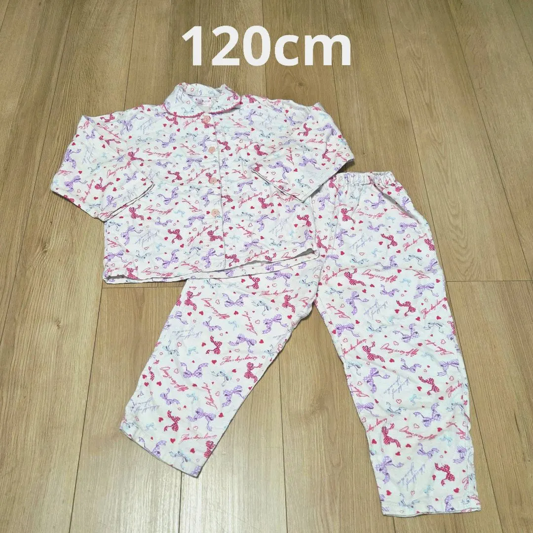 Thumbnail of 120cm pajama set, long sleeves, long pants, ribbon, pink, purple