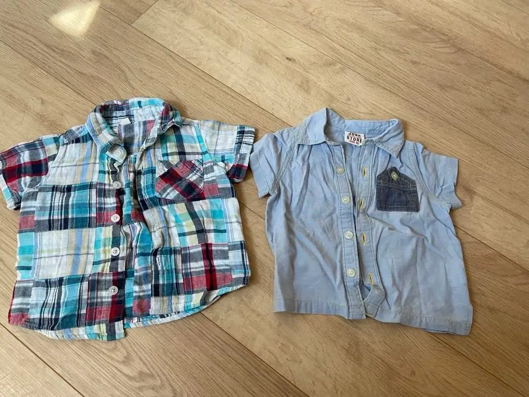 Thumbnail of Short-sleeved shirt set, 80cm, checkered pattern, light blue