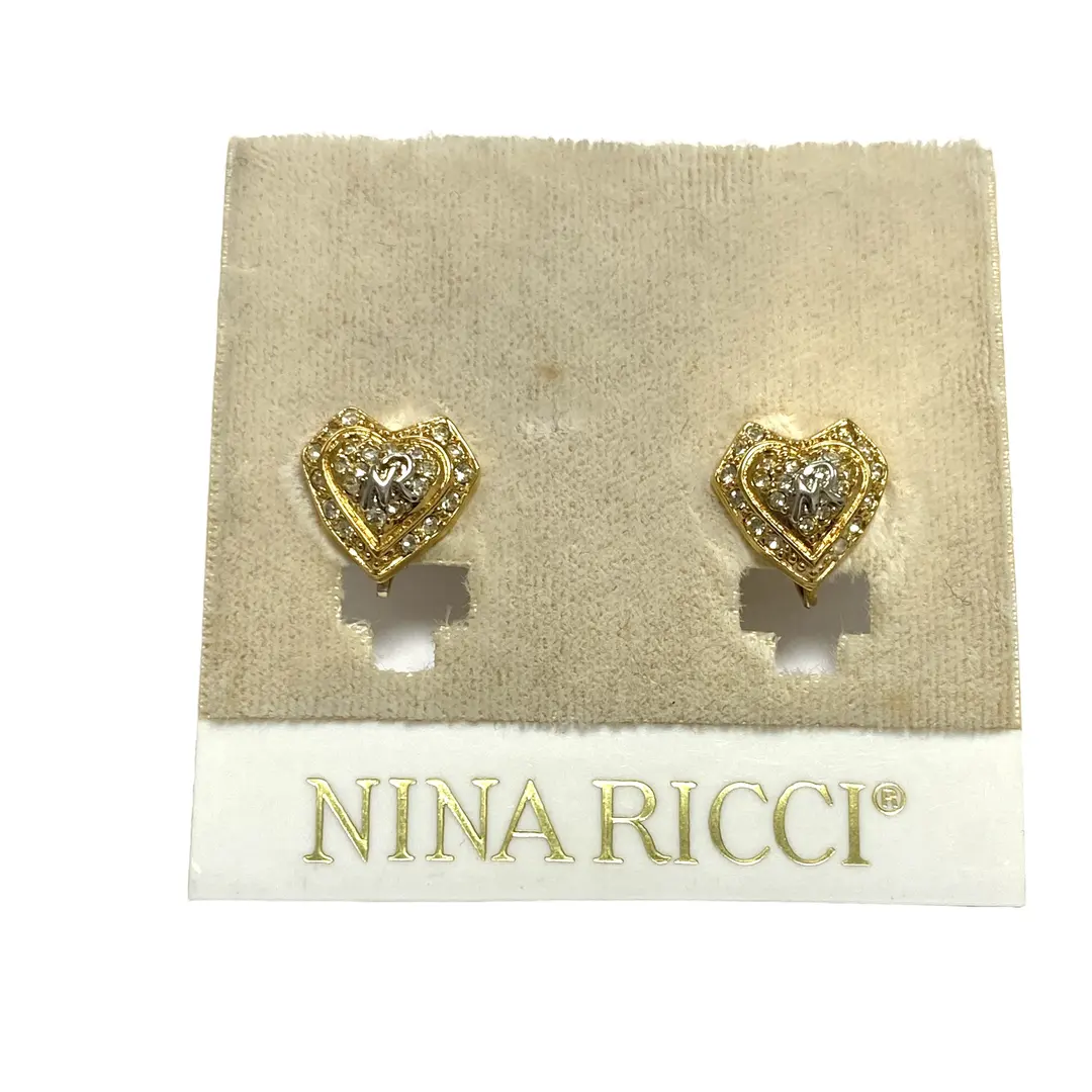 Thumbnail of Vintage NINA RICCI, Excellent Condition, Gold x Malachite Stone Earrings