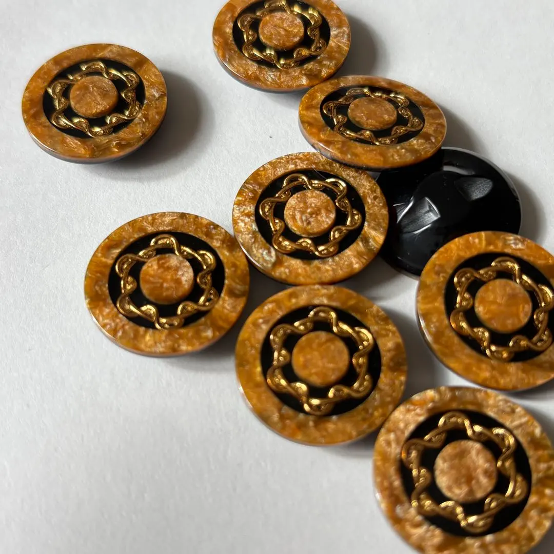 Thumbnail of Marble Pattern Button, Gold Trim, Orange