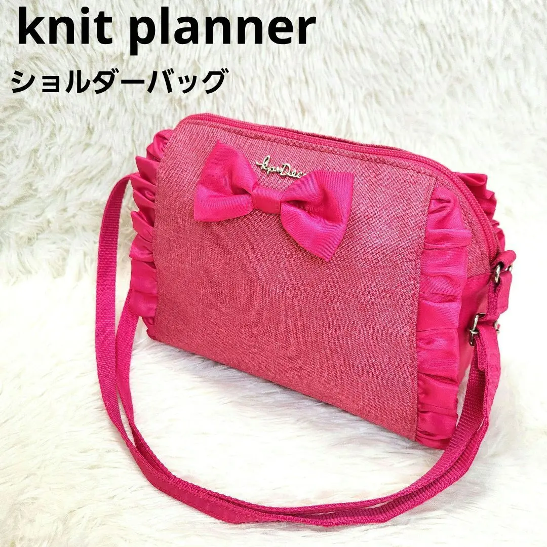美品✨ Knit Planner 兒童用 粉色 蝴蝶結 肩背包 kp 的縮圖