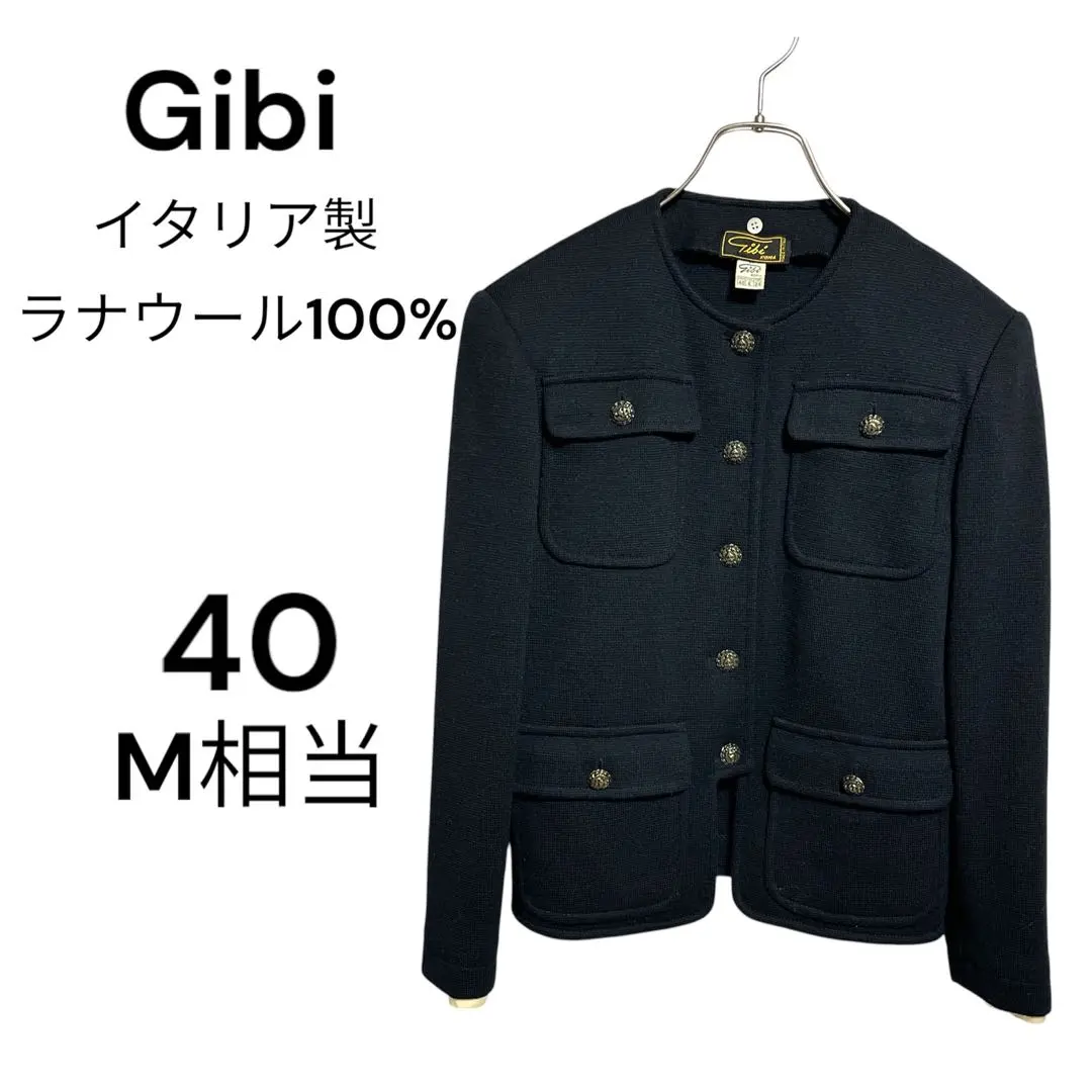 【希少】Gibi ノーカラージャケット　M ラナウール100% イタリア製 a4ee0e6ff523f674fde4625e45aab2