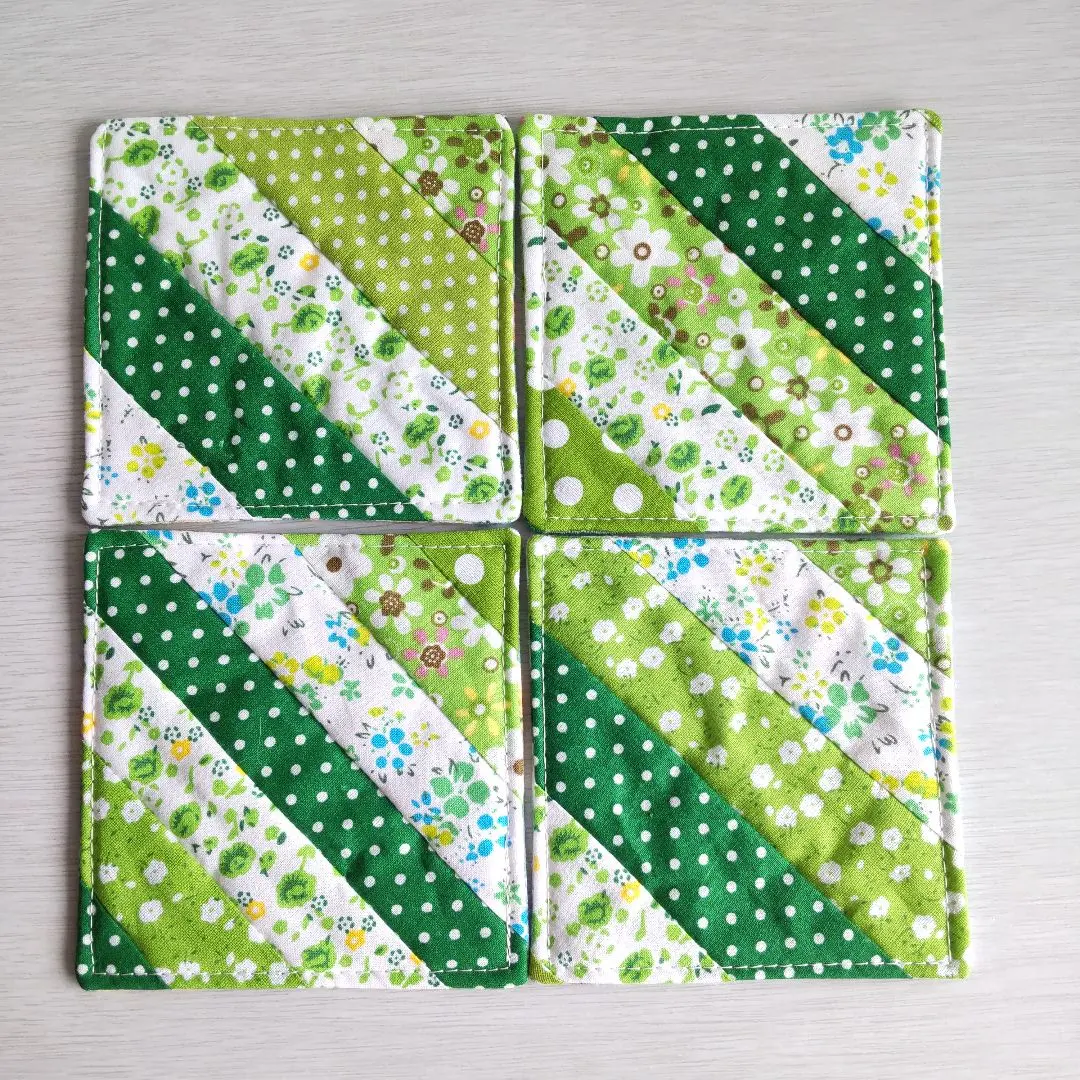 Thumbnail of Reversible Fabric Coaster, Green, Patchwork, String Quilt, GR①