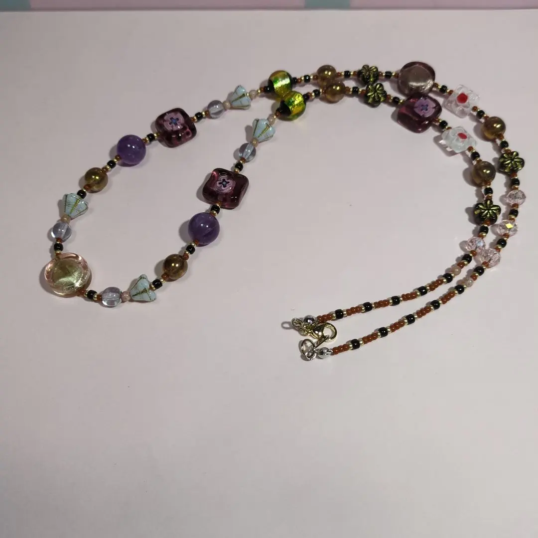 Thumbnail of Amethyst-colored square glass necklace