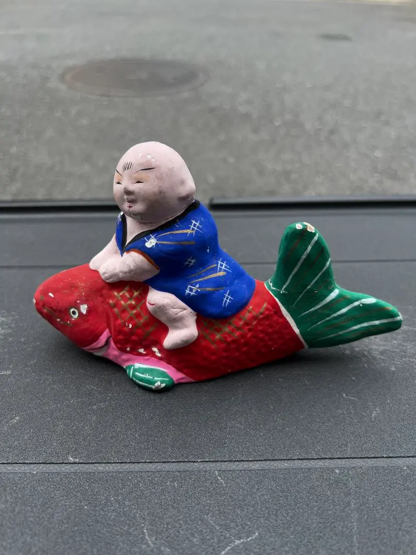 古民芸 色絵 鯛乗り童子 水滴 時代箱付 N 6771