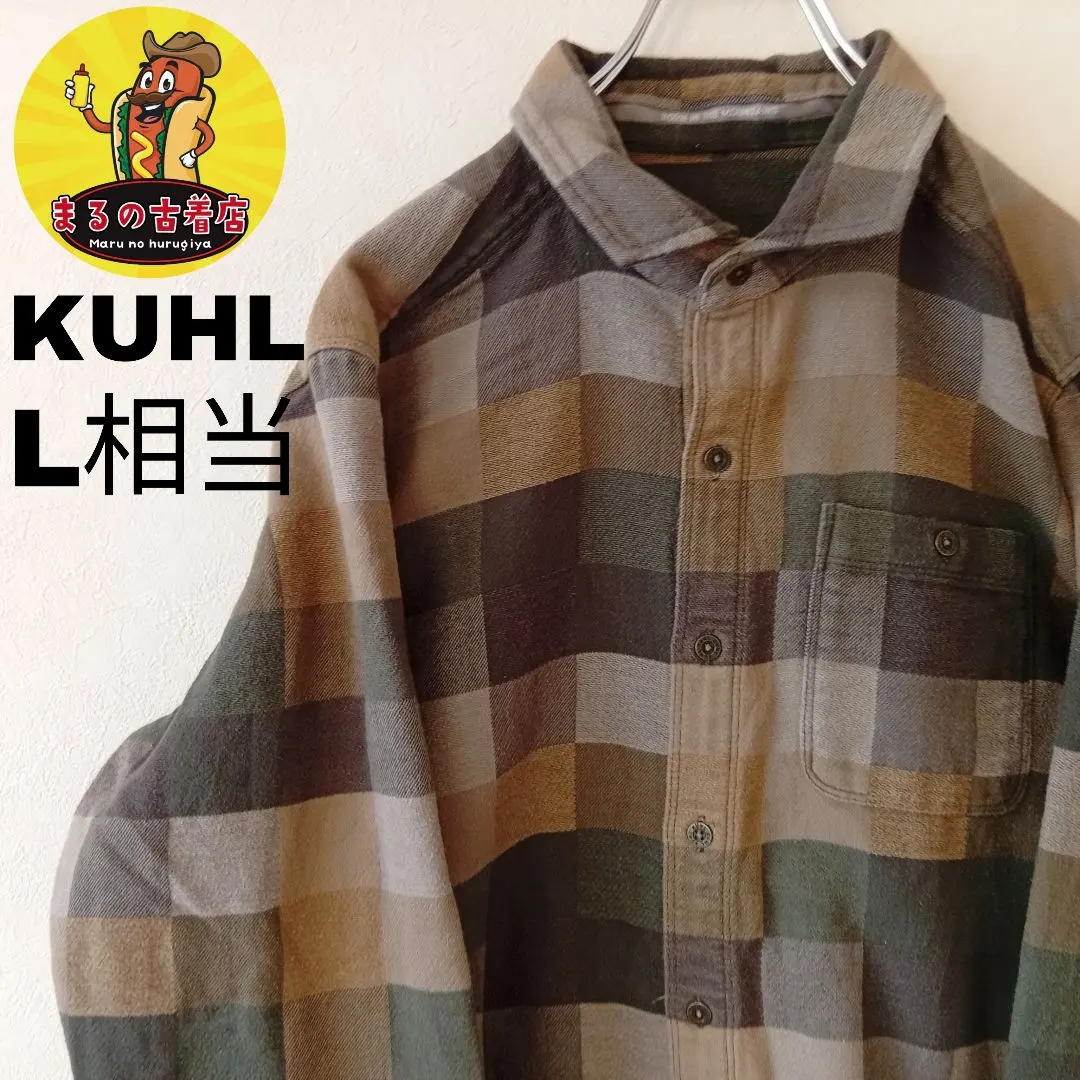 美國古著 KUHL 襯衫 L 相當 綠色卡其米色 格紋 的縮圖