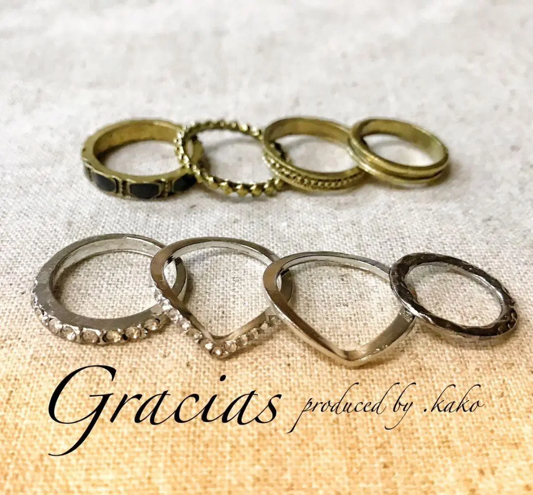 Thumbnail of L16 ○ Silver Gold ☆ Rings ☆ Set of 8 Unisex 746