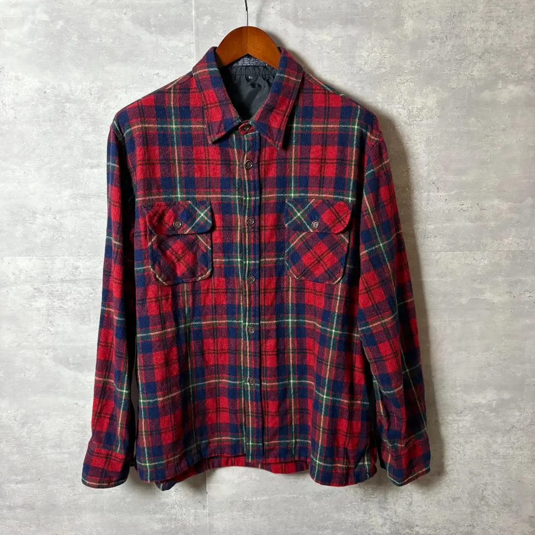 Thumbnail of 90s Vintage Wool Blend Check Shirt, Made in Korea, XL, Red x Navy
