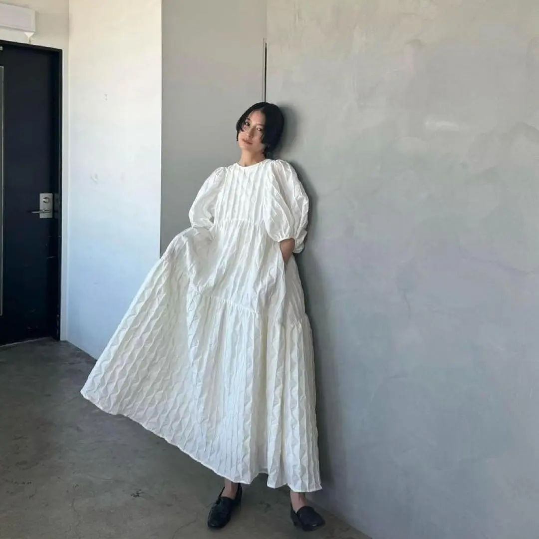 连衣裙 长连衣裙 春季 淑女风 可爱蓬松 白色孕妇装 的縮圖