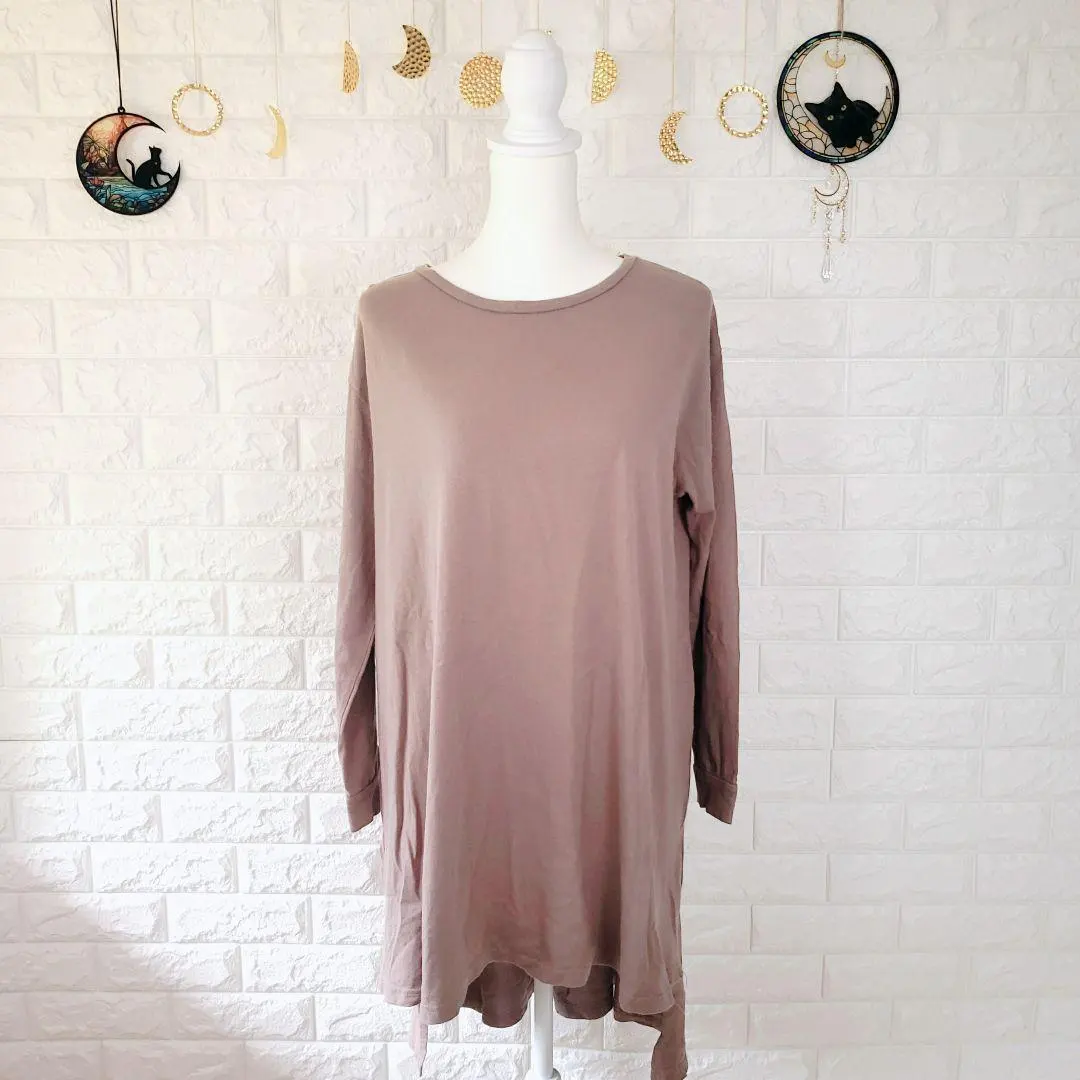 Thumbnail of 100% Cotton Long Sleeve Tunic Plain [M] Body-hugging coverage Side slits Relaxed fit Simple