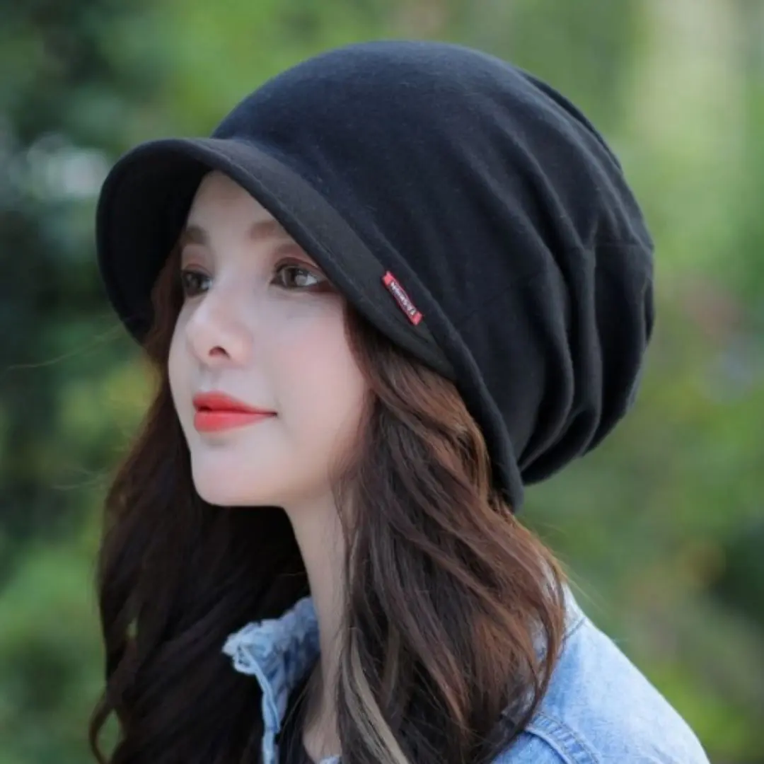 Thumbnail of Visor Knit Cap, Newsboy Hat, Down Hat, Black, Face-slimming effect
