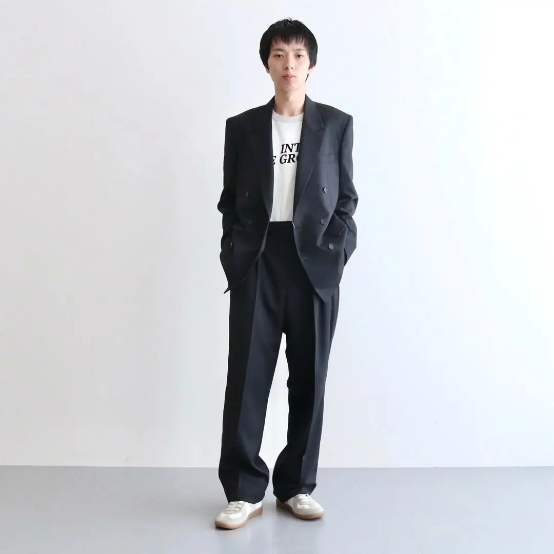 LITTLEBIG  21AW ストライプフレアスラックス LITTLEBIG（リトルビッグ）のChalk Stripe Flare Trousers Black