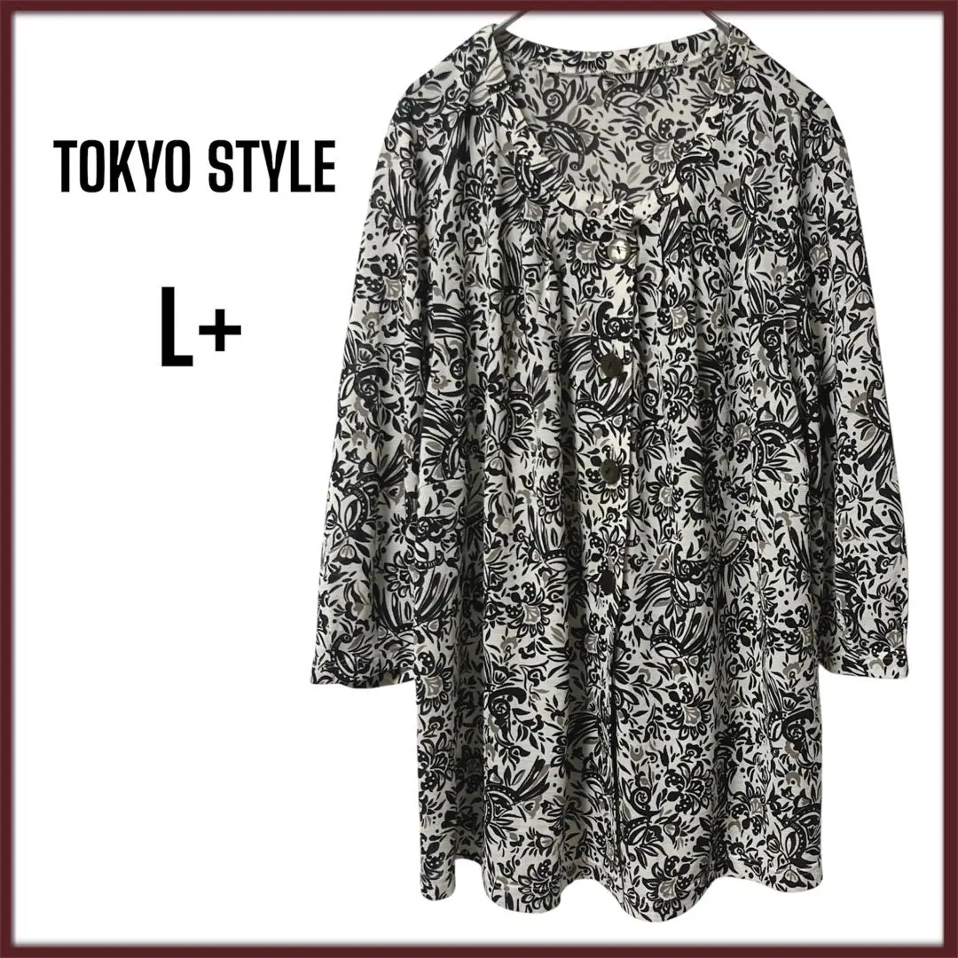 Thumbnail of Tokyo Style 3/4 Sleeve Blouse L Black All-over Pattern Made in Japan