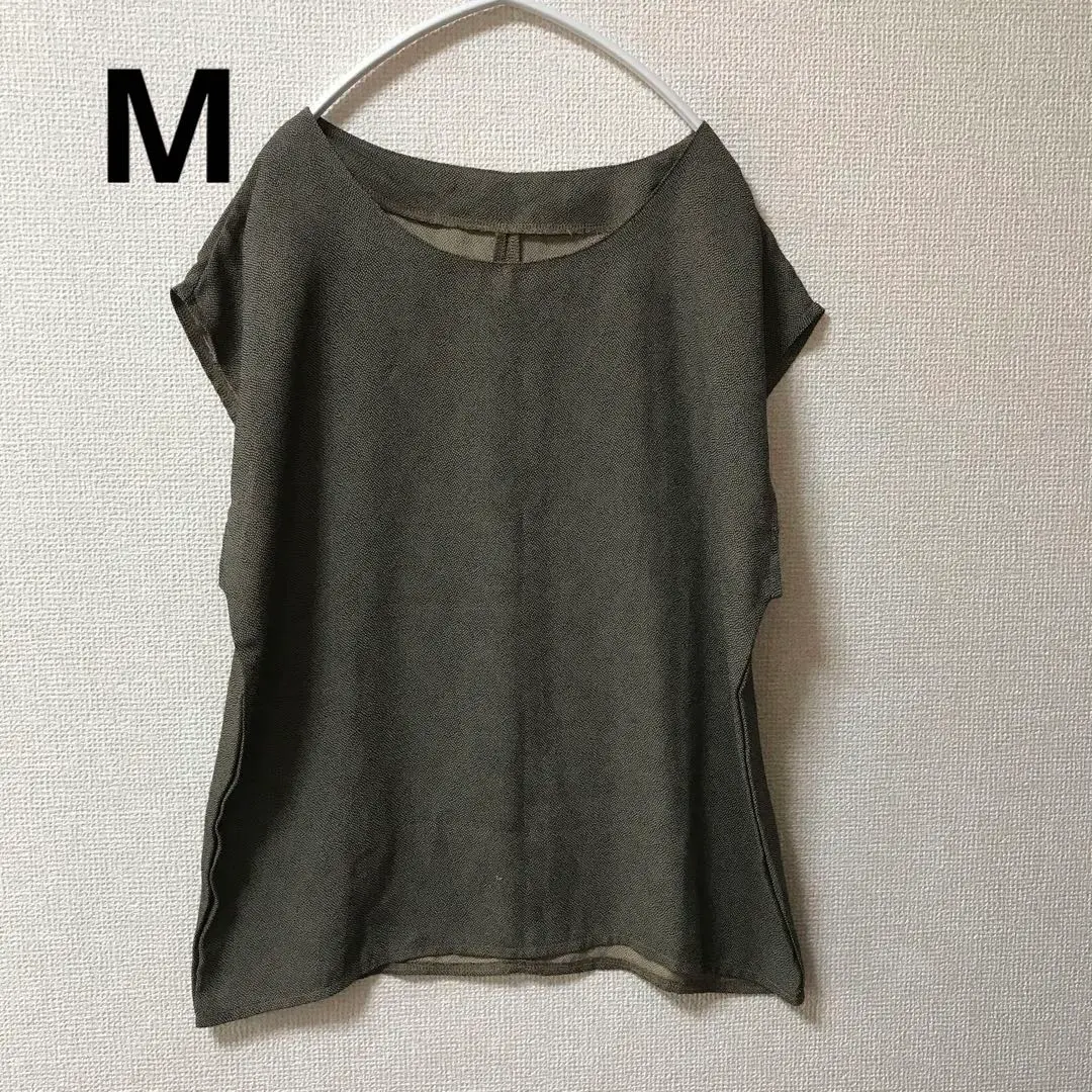 Thumbnail of Olive Green Simple Crew Neck Short Sleeve Top M Loose Fit