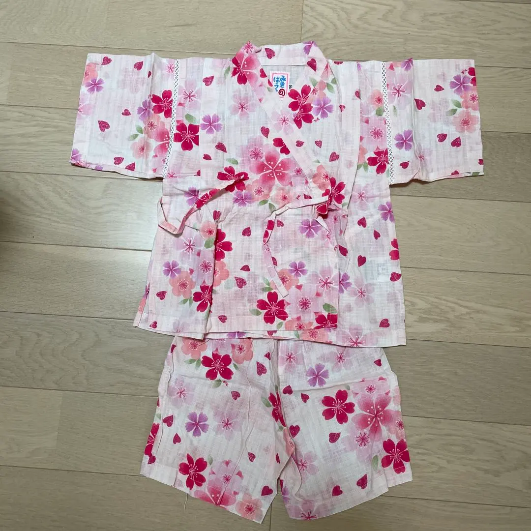 Thumbnail of Pink Floral Jinbei (Summer Pajamas) 100cm - Mikihouse