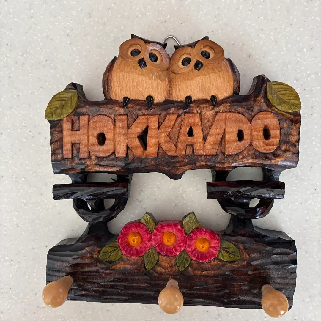 最後降價☆全新，木製掛鉤 HOKKAIDO 附貓頭鷹裝飾。 的縮圖