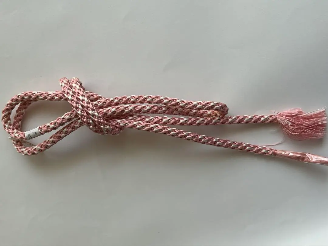 Thumbnail of Pink and white round braid summer obi締め (sash tie) 100% silk, made in China, unused