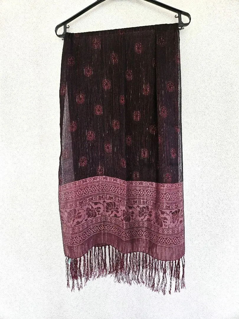 Thumbnail of Stole Shawl Black-系/Burgundy - Beautiful Condition