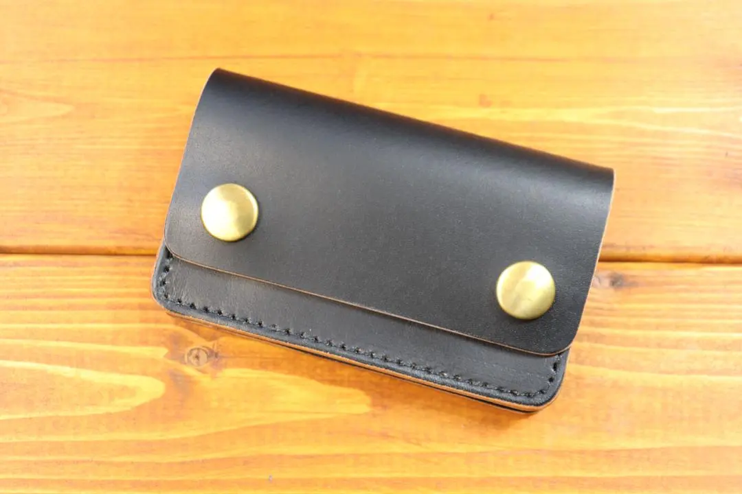 Thumbnail of Mini Tracker Wallet - Black Thread, Black Leather, Brown Core, Brass