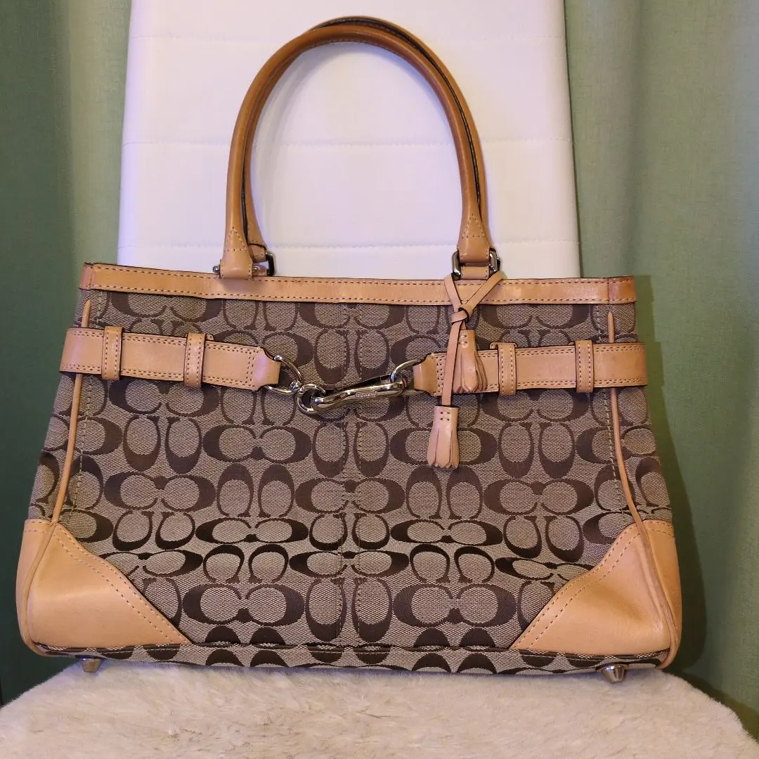 Coach キャリーオール F08K07 カーキ/パープル 使用3回程度
