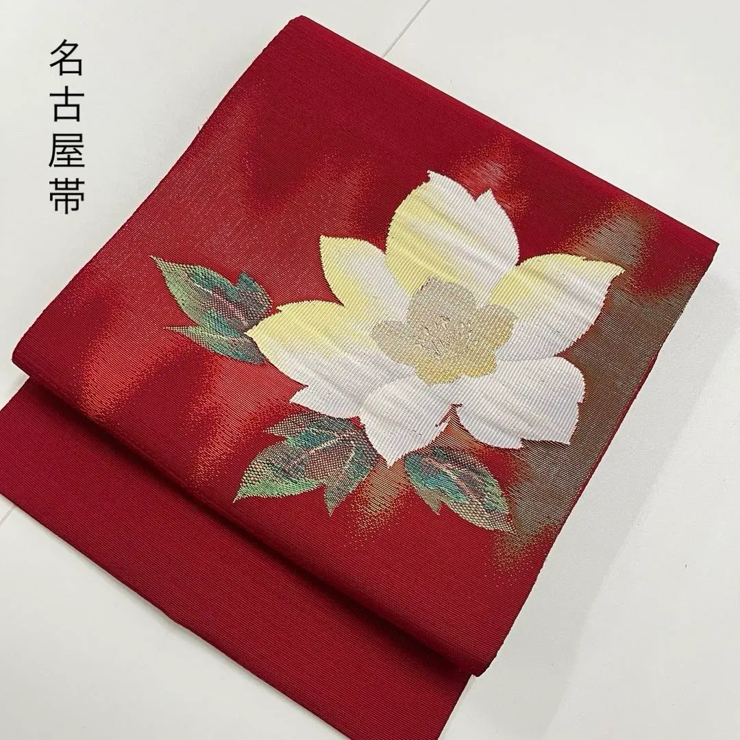 Thumbnail of Nagoya obi, bold floral pattern, white flowers, silk, kimono, dressing, Japanese clothing, HO-624