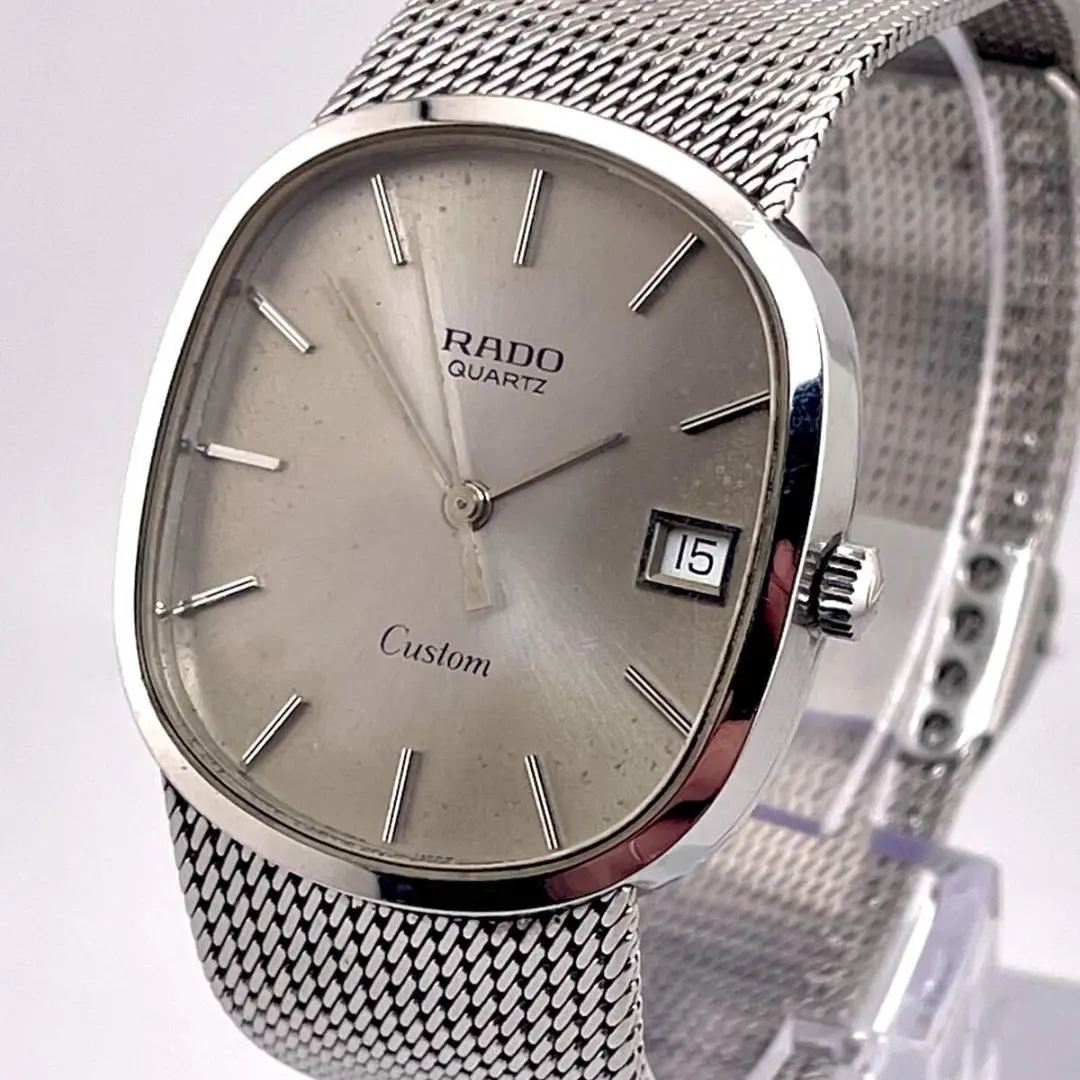 RADO クォーツ Custom 1円 ラドー カスタム メンズ デイト シルバー 729.5046.4 時計