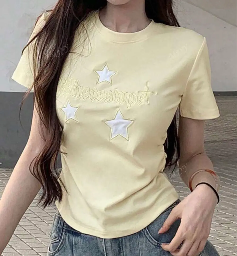 Thumbnail of ⭐︎Brand New⭐︎ SHEIN Fitted Top Yellow Star Embroidery