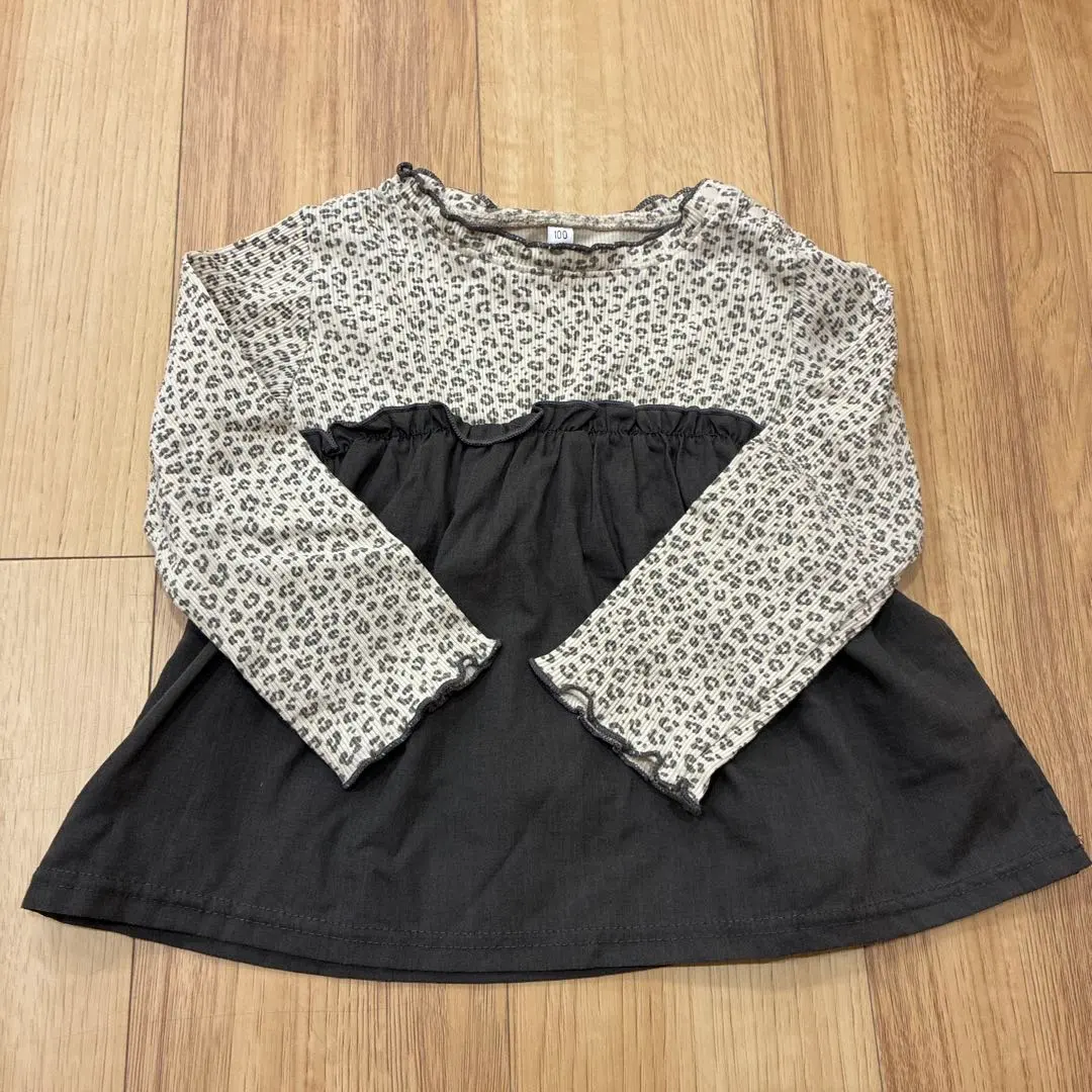 Thumbnail of Leopard print long-sleeved cut-and-sew shirt, 100cm, long T-shirt