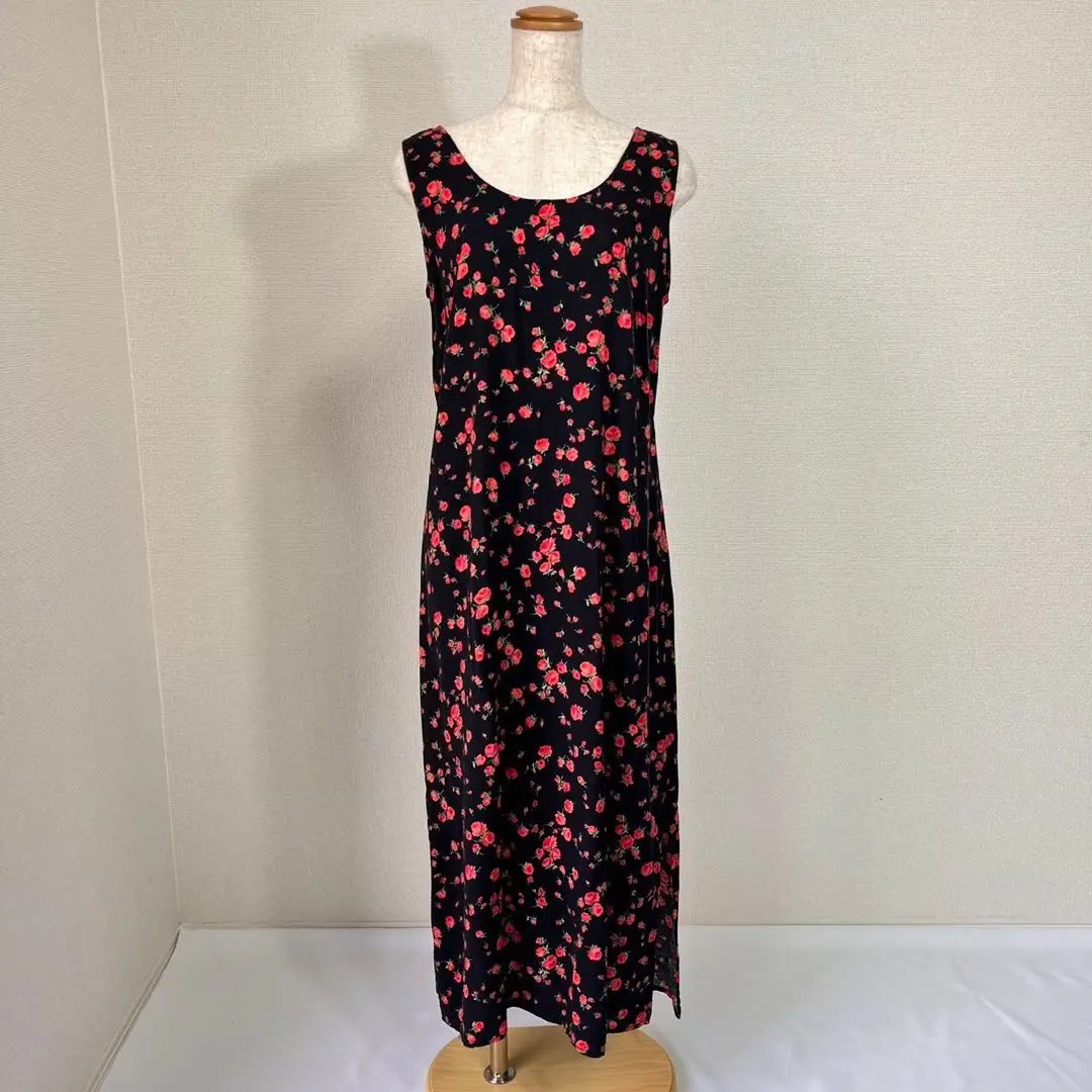 Thumbnail of Vintage Floral Rose Sleeveless Long Dress Black Y261