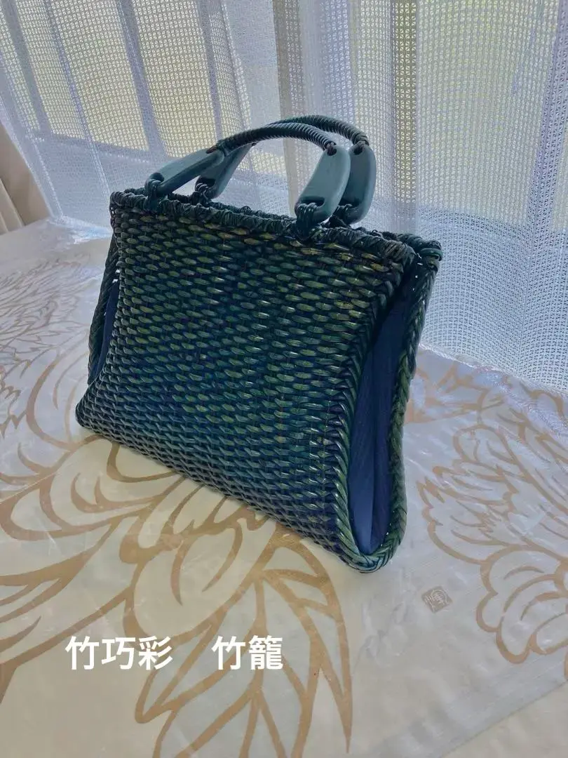 美品 職人手作り 竹 カゴ 籠 バッグ 竹職人 毛利健一 （号 有彩作 竹巧彩 唯一無二の逸品。竹職人の毛利健一が作る、やたら編み竹のカゴ