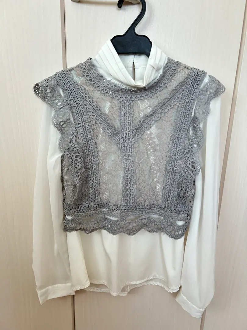 Thumbnail of Blouse, shirt, top, vest, lace, sheer, blue gray