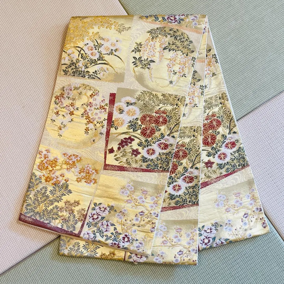 Thumbnail of Gold Floral Pattern Fukuro Obi Wide Fukuro Obi No-m715 Gold Papers and Flowers