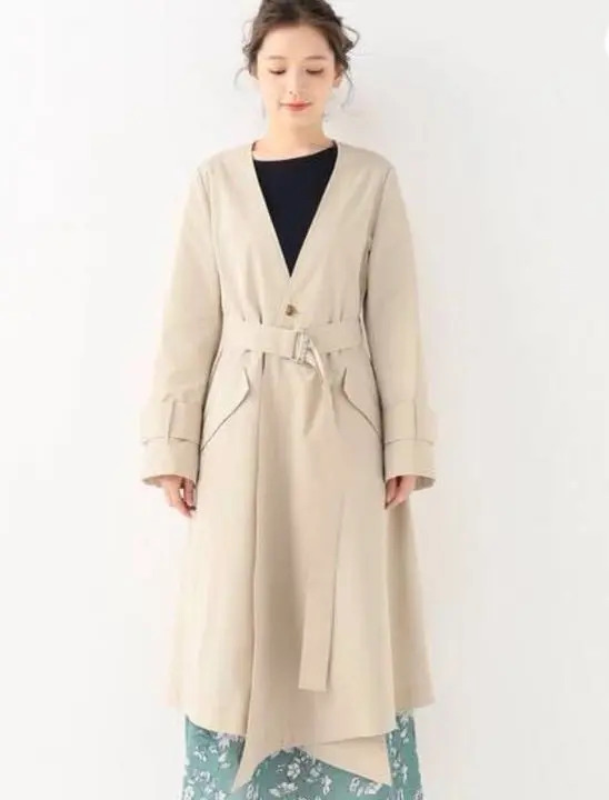 【美品】ELIN studious別注　女優襟　ロングスプリングコート ELIN(エリン)】別注LADY NO COLLAR TRENCH COAT（ノーカラー