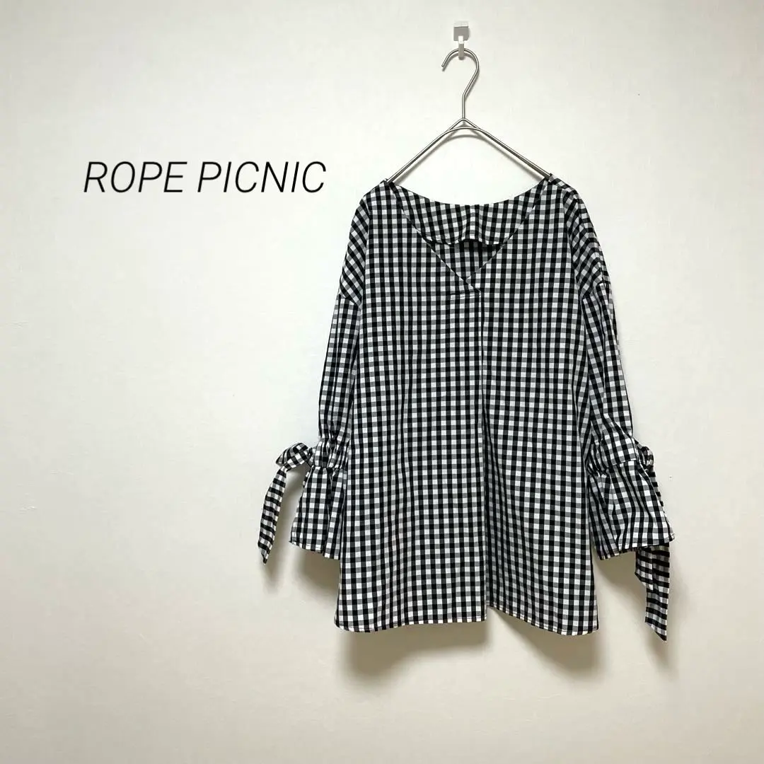 Thumbnail of 【Rope Picnic】Blouse Shirt Checkered Black and White 36 Ribbon Casual