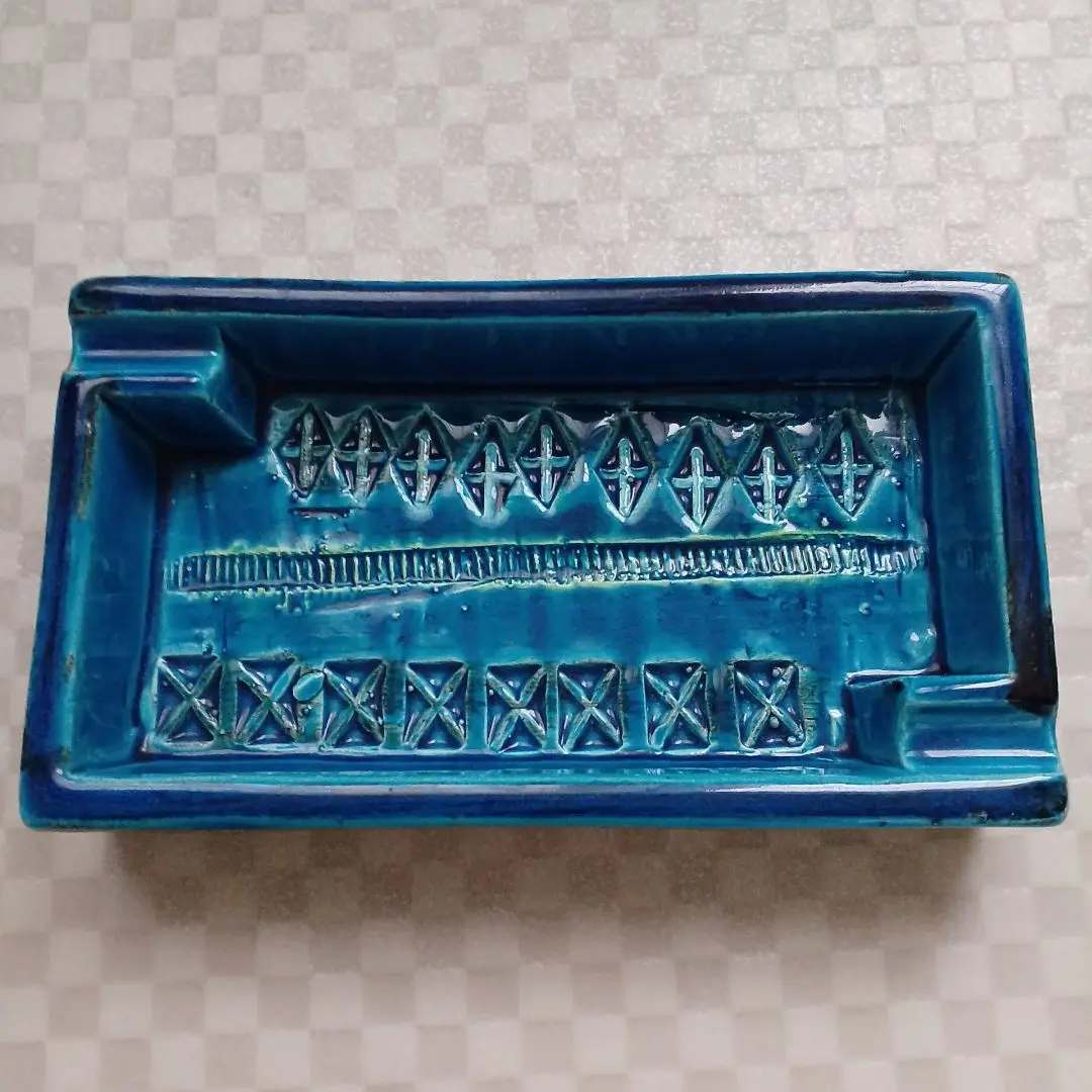 イタリア製 輸入雑貨 陶器 灰皿 12.5cm トレー ブルー Bitossi
