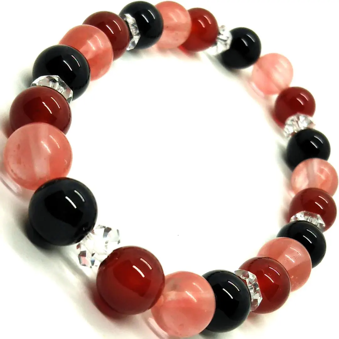Thumbnail of Natural stone bracelet ☆ Cherry Quartz, Agate, Black Onyx, Crystal
