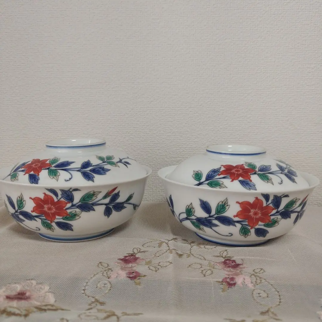 Thumbnail of Arita-yaki (Arita ware) White Porcelain Iron-flower Pattern Lidded Stewed Dish, Set of 2