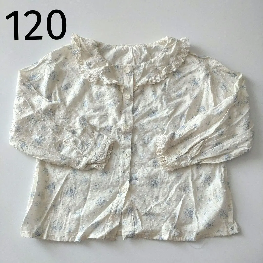 花紋飾邊長袖女衫 120碼 的縮圖