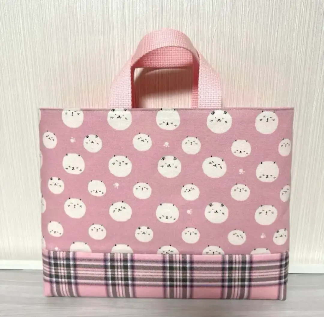 Thumbnail of No. 842 Small Lesson Bag Handmade Girl Cat Checkered Pattern Cute