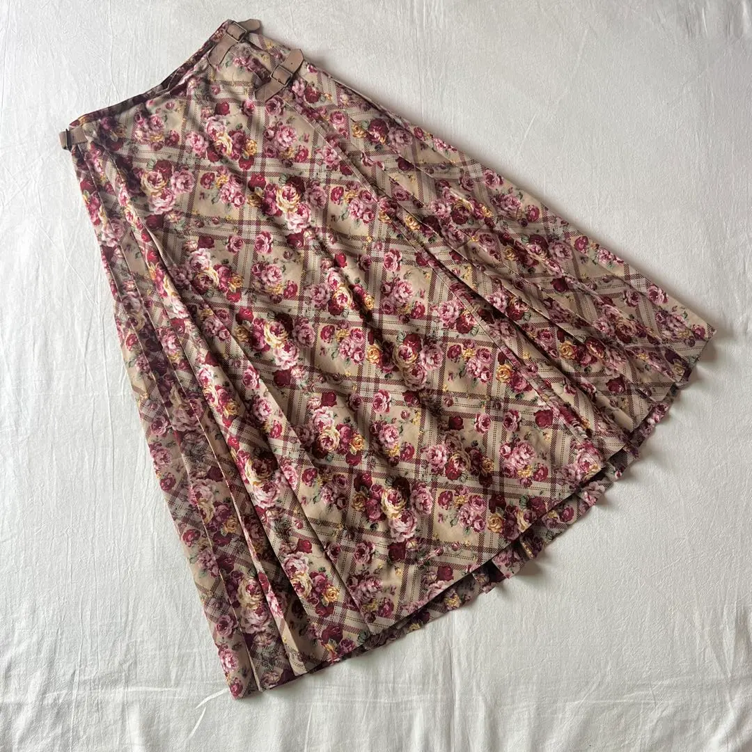 【高級】PINK HOUSE 百褶裙 長裙 總花紋 玫瑰 花卉 日本製造 的縮圖