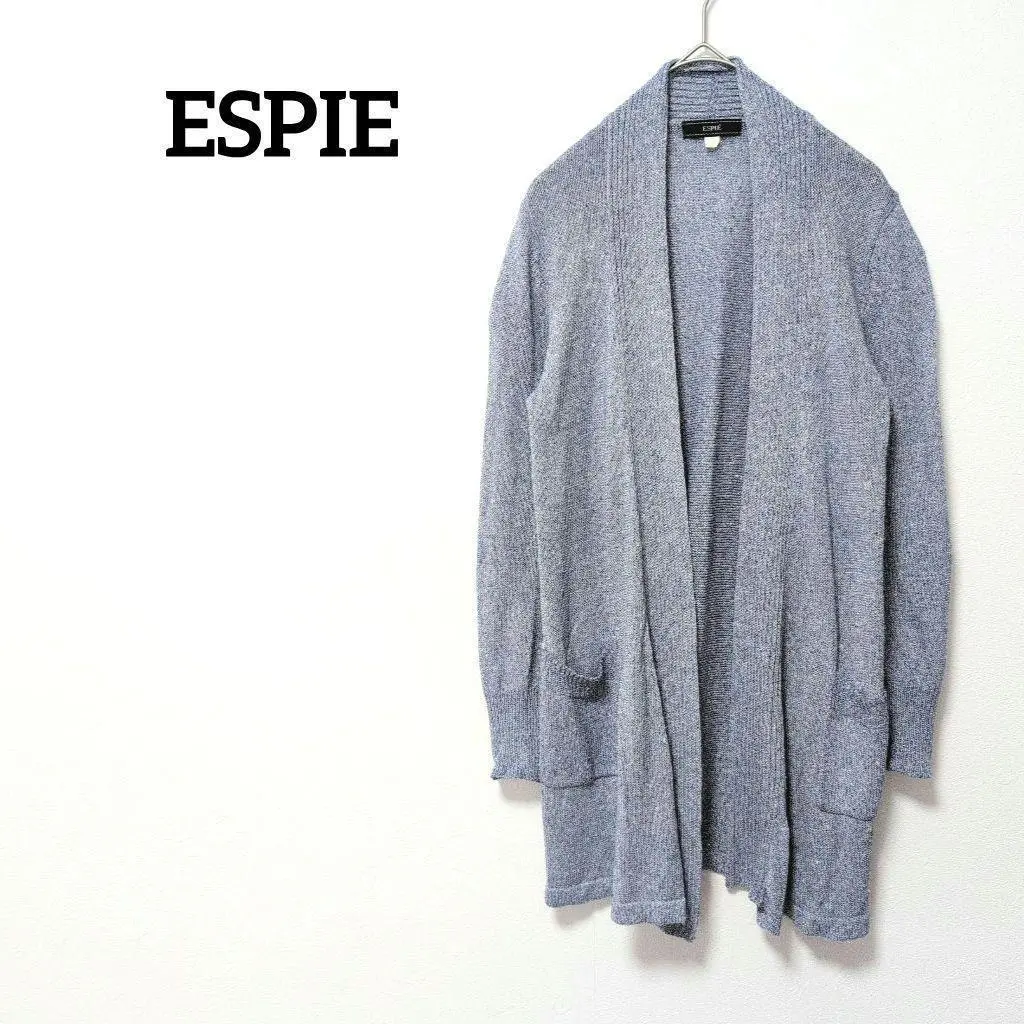 Thumbnail of ESPIE Linen Blend Blue Long Sleeve Open Front Long Cardigan